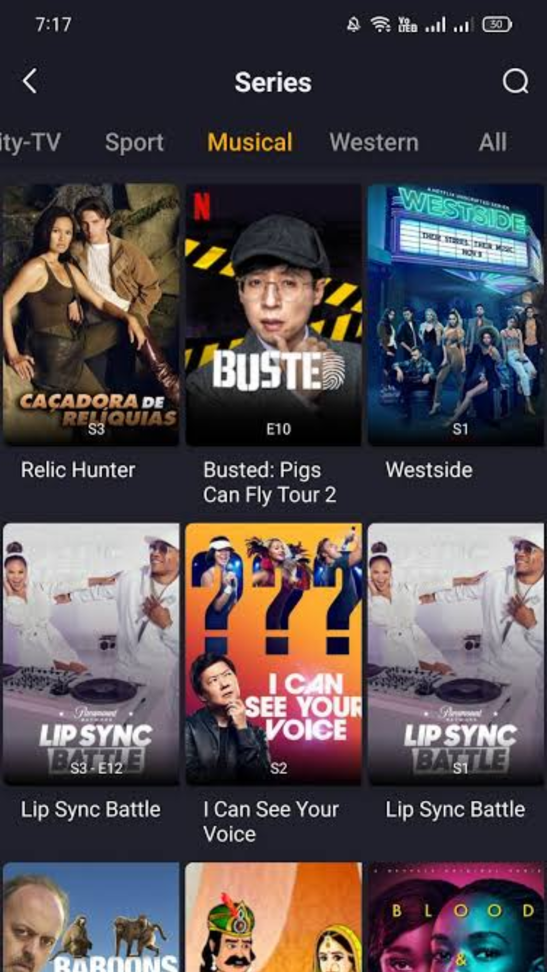 Catálogo de séries no Youcine APK